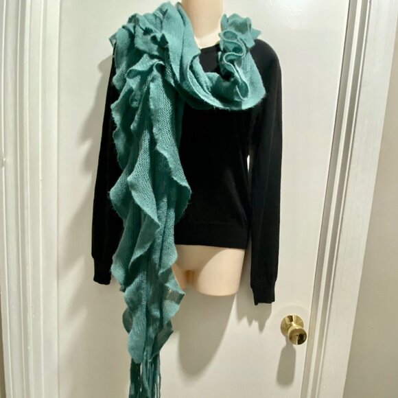 Whimsigoth Fairy Grunge Boho Aqua Soft Fringe Knit Scarf 88" L - Picture 1 of 3